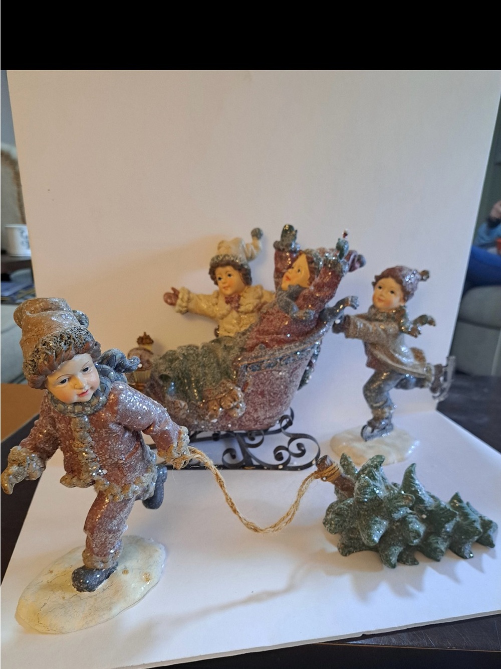 Kirkland Winter Kids Sleigh Ride Christmas Tabletop Centerpiece Set 4 pc